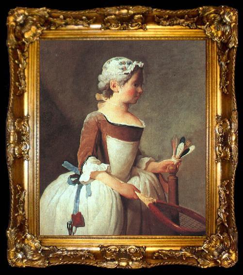 framed  Jean Baptiste Simeon Chardin Girl with Racket and Shuttlecock, ta009-2
